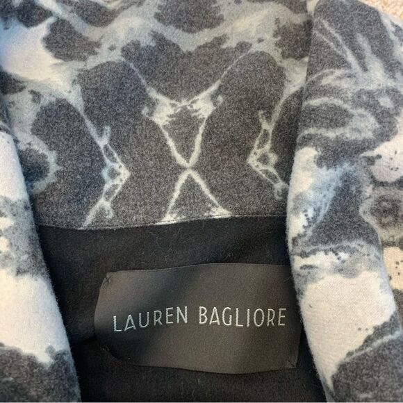 LAUREN Bagliore Black wrap dress coat gray high rolled collar sleeveless Sz S - Picture 9 of 14